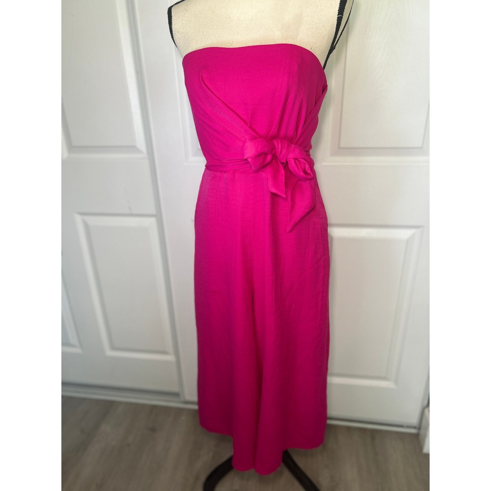 Maeve Jumpsuit Strapless‎ Wide Leg 8 Pink Tie Front Smocked Brin Anthropologie